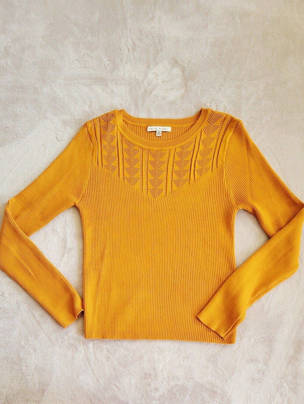 Never Worn  Mustard Ribbed Long-Sleeve Knit Top